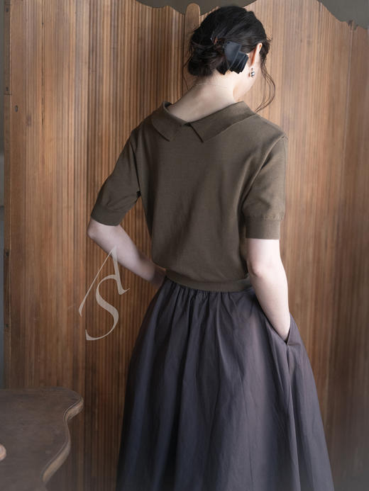 Mark Kenly Domino Tan 26SS 茄棕色NOVO松紧腰褶皱半裙 商品图4