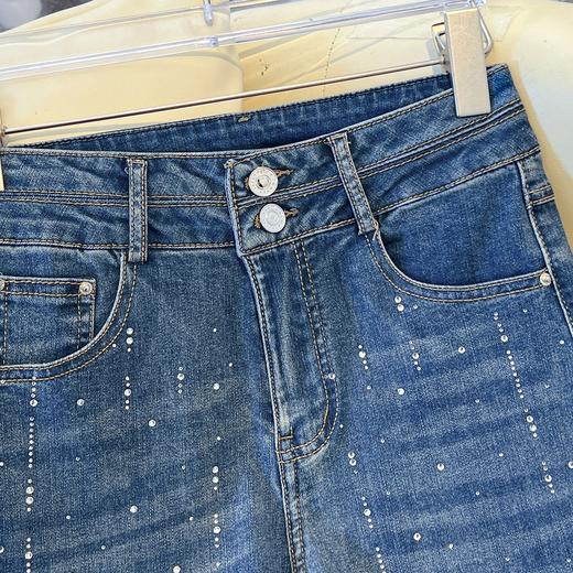 丁摩 设计感重工烫钻微喇牛仔裤女春新款高腰修身弹力喇叭裤 6ZF-9809 商品图2