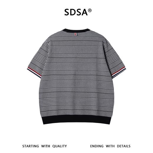 SDSA男装2026新款轻奢潮牌千鸟格撞色条纹袖口针织短袖T恤百搭 商品图4