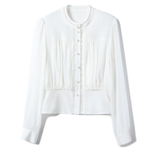 丁摩 纯真丝桑蚕丝拼蕾丝长袖衬衫女早春气质上衣开衫6ZF-2443 商品图4