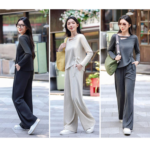 秒变三七分身材！【茜妙源-轻氧时尚镂空套装】柔软透气软糯面料，领口别致镂空设计，腰部侧边收褶，高腰遮肉宽松版型，遮胯显瘦不挑身材，慵懒舒适包容性强，懒人休闲百搭神器 商品图5