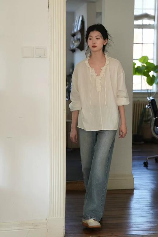 F032956法式浪漫花边领提花肌理荃棉全棉长袖衬衫 商品图2