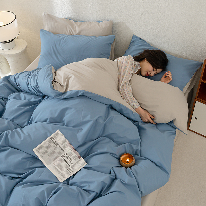 【全棉纯色拼色四件套】婴儿级A类，舒适自然，轻盈柔软！AB双版，可机洗水洗！自带简约ins感！【LL-X】