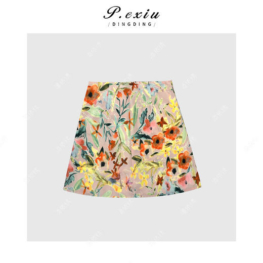 04-1潘依绣丁丁宠粉法式气质春日花朵印花半身裙Q6941 商品图1