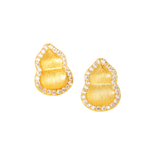 丁摩 s925纯银福禄葫芦耳钉女拉丝葫芦耳环新中式高级感黄金色6ZF-3301 商品图3