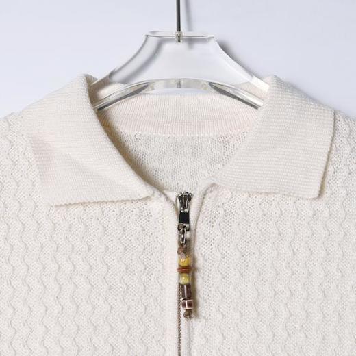 SDSA男装2026新款轻奢老钱风立体波浪纹半拉链翻领短袖T恤百搭 商品图1