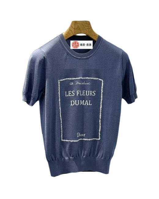 女款丝质刺绣印花短袖针织衫 明星同款la010 商品图0