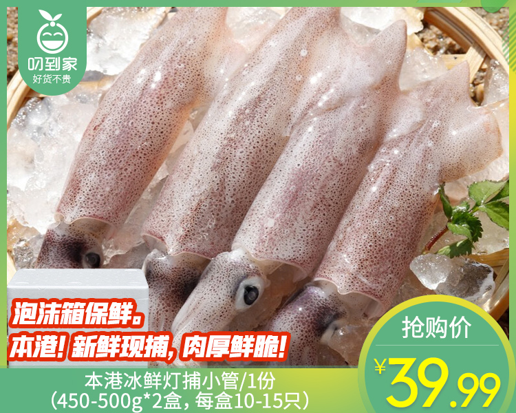 本港冰鲜灯捕小管/1份（450-500g*2盒，每盒10-15只）