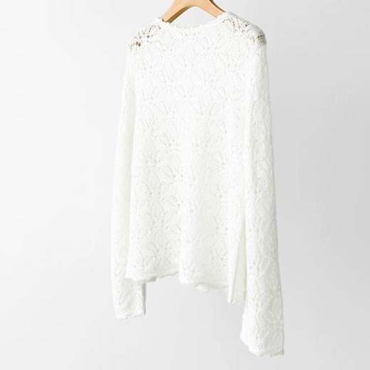 E家同款！~ 镂空翻花羊绒开衫圆领花边装饰亮片纱针织衫 商品图3