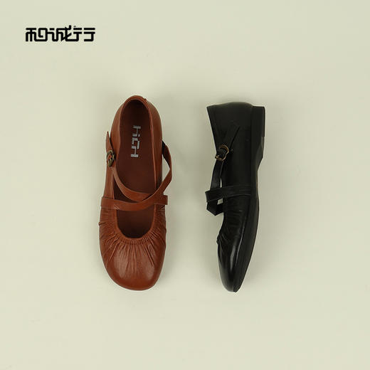 和诚行2026春季新款打蜡羊皮复古平底芭蕾舞玛丽珍浅口休闲鞋1930120 商品图2