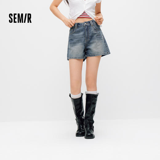森马牛仔裤女夏季烫钻图案做旧2026新款甜酷街头女生个性时尚短裤 商品图0