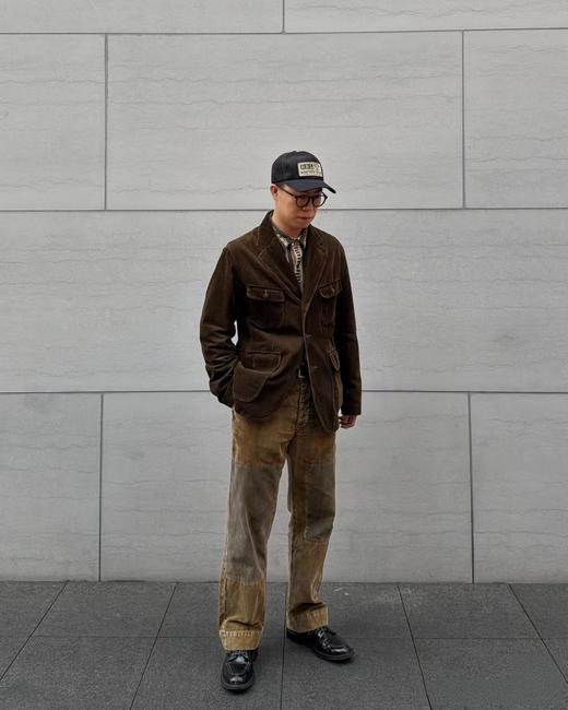 F032963耐磨补丁拼接直筒宽松剪裁棉质灯芯绒长裤 商品图3