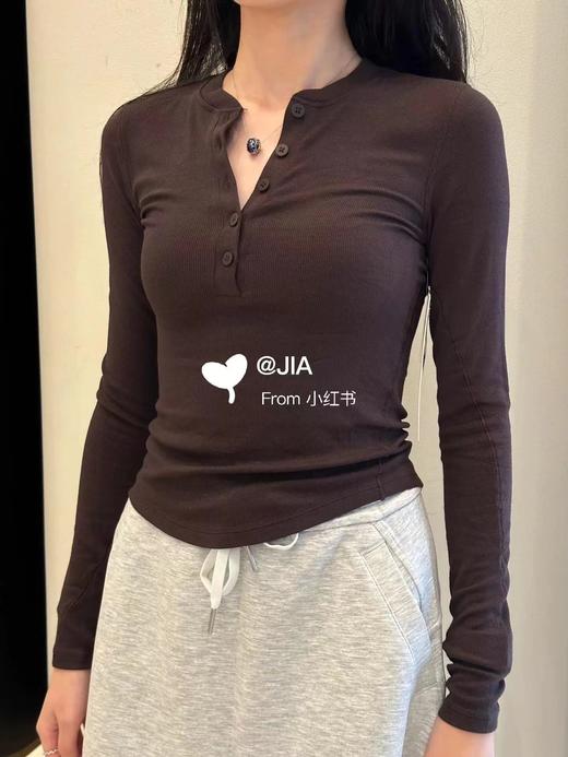 F032908气质美式亨利领T恤打底衫瑜伽运动修身正肩长袖上衣 商品图8