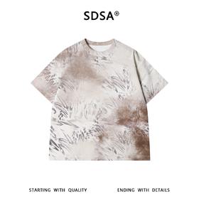 SDSA男装2026新款高贵轻奢国潮复古植物印花扎染圆领短袖T恤百搭