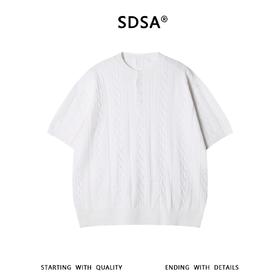 SDSA男装2026新款高贵轻奢老钱风纯色竖纹半纽扣设计短袖T恤百搭