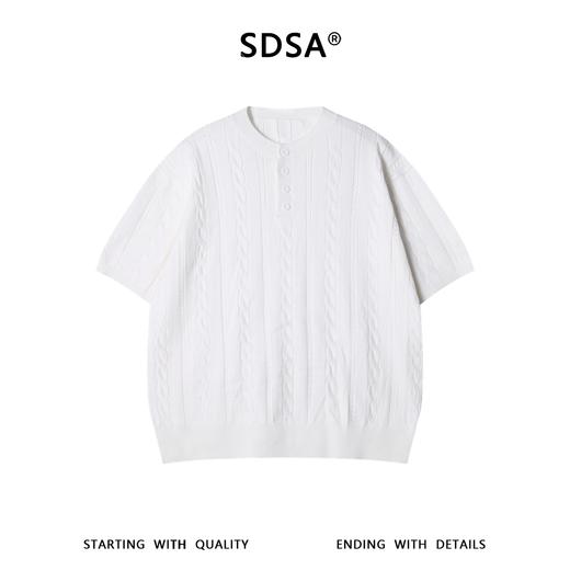 SDSA男装2026新款高贵轻奢老钱风纯色竖纹半纽扣设计短袖T恤百搭 商品图0