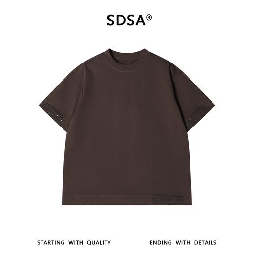 SDSA男装2026新款高贵轻奢简约网格钉珠拼接宽松短袖T恤百搭宽松 商品图0