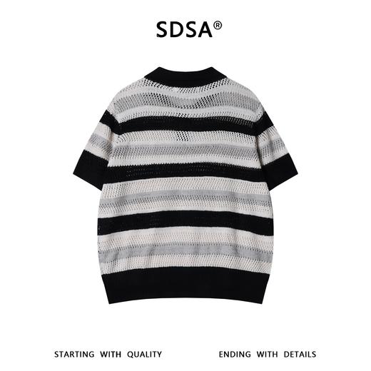 SDSA男装2026新款高贵轻奢简约撞色条纹镂空针织翻领短袖T恤百搭 商品图4
