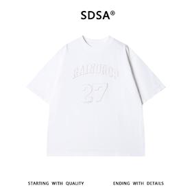 SDSA男装2026新款高贵轻奢美式毛边贴布字母数字做旧圆领短袖T恤