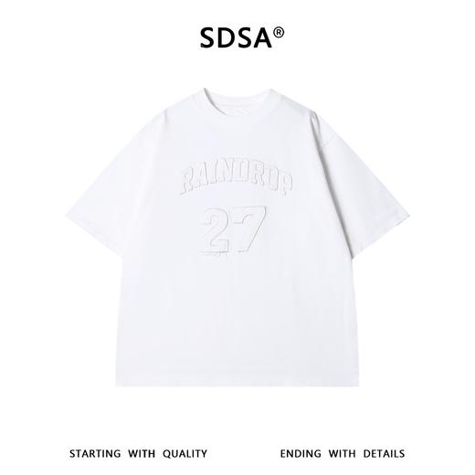 SDSA男装2026新款高贵轻奢美式毛边贴布字母数字做旧圆领短袖T恤 商品图0