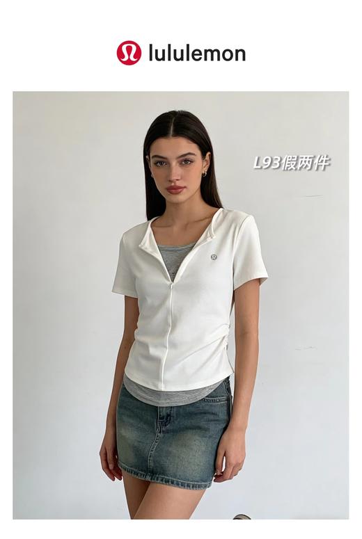 F032985一包2件装超重工半拉链假两件褶皱收腰女士短袖T恤 商品图9