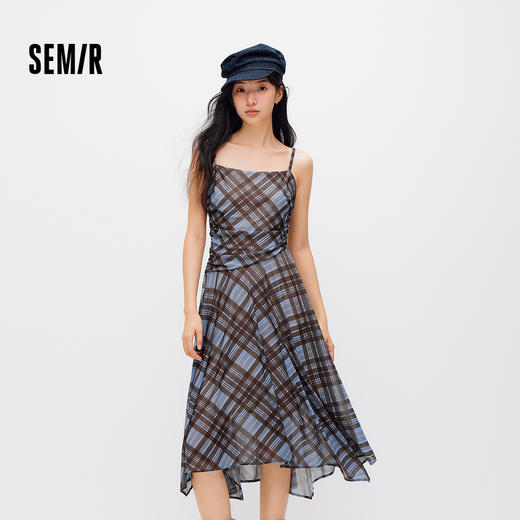森马连衣裙女夏格纹褶皱2026新款复古设计感小众小性感辣妹吊带裙 商品图0