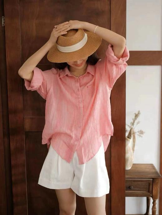 F032951高奢系列夏季新款苎麻女士温柔C位粉苎麻轻薄防晒衬衫 商品图4