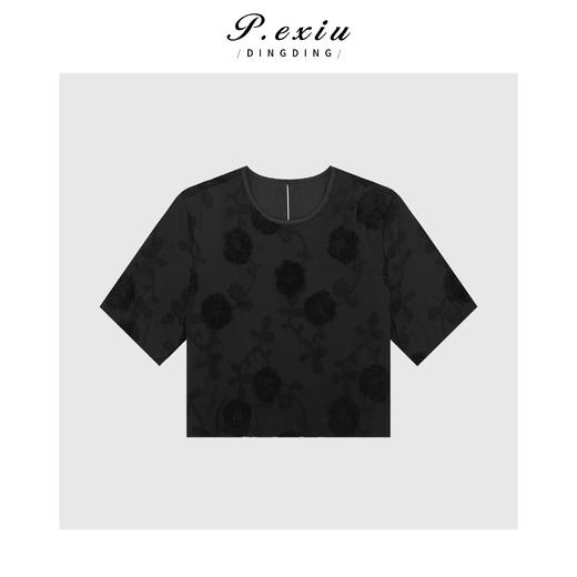 04-1潘依绣丁丁宠粉高级感提花刺绣圆领短袖T恤Q3394 商品图0