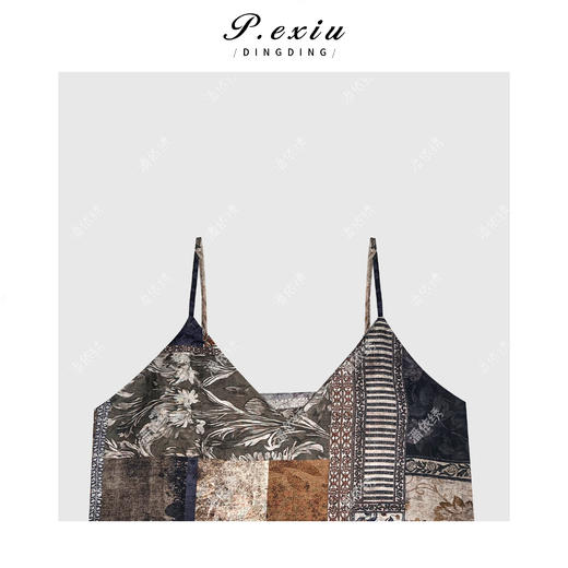 04-1潘依绣丁丁宠粉复古调性印花丝巾吊带背心Q1694 商品图2