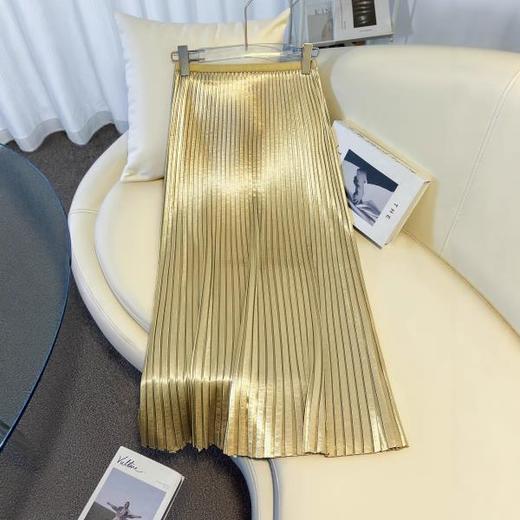 丁摩 法式温柔风百褶半身裙女春夏新款压褶缎面裙垂感显瘦气质裙子6ZF-7166 商品图3