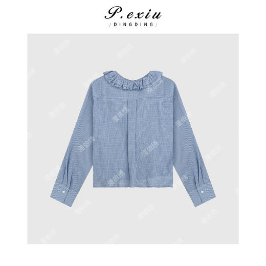 03-5潘依绣丁丁宠粉法式优雅细格纹V领长袖衬衫Q9582 商品图1