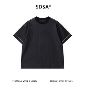 SDSA男装2026新款高贵轻奢竖纹肌理撞色明线宽松短袖T恤百搭休闲