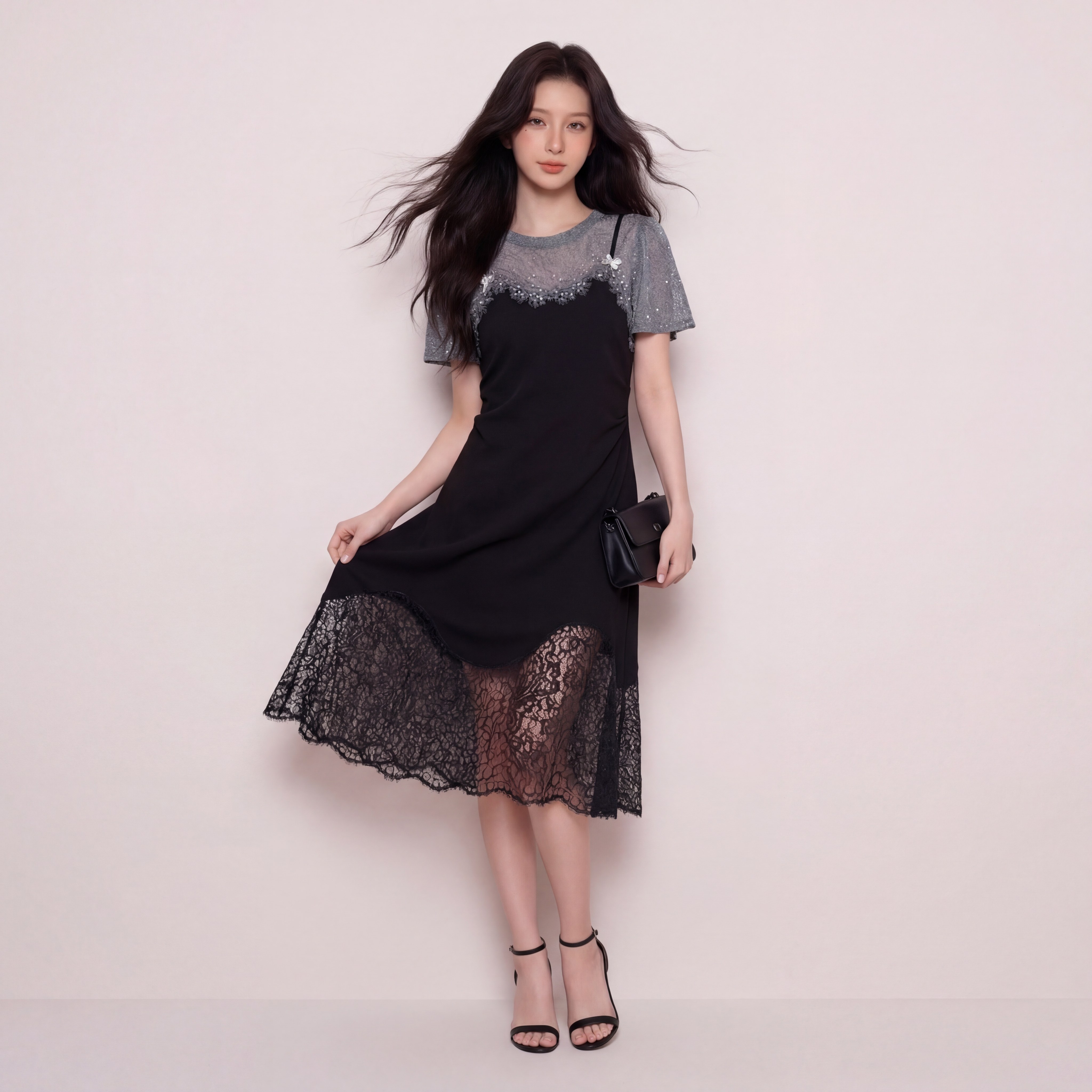 奢姿大码女装2026夏季减龄蕾丝拼接假两件连衣裙胖妹妹时尚裙子9962892226