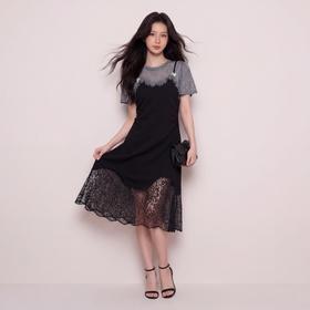 奢姿大码女装2026夏季减龄蕾丝拼接假两件连衣裙胖妹妹时尚裙子9962892226