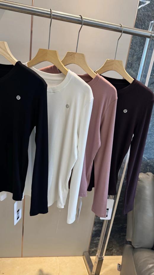 F032908气质美式亨利领T恤打底衫瑜伽运动修身正肩长袖上衣 商品图1