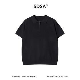 SDSA男装2026新款高贵轻奢老钱风简约纯色半拉链翻领短袖T恤百搭