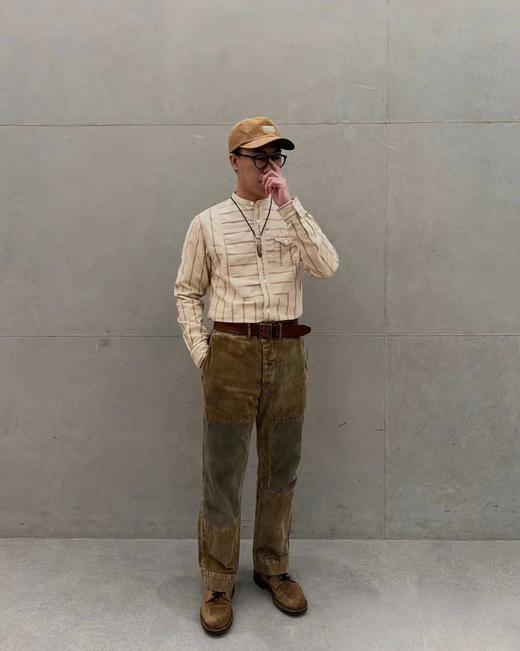 F032963耐磨补丁拼接直筒宽松剪裁棉质灯芯绒长裤 商品图9