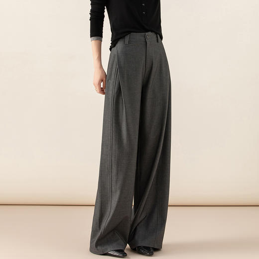 丁摩 天丝羊毛春新款黑色阔腿西装裤女褶皱宽松垂感西裤休闲裤6ZF-5301 商品图1