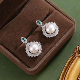 子佩集【璀璨柔情】银S925珍珠惜王妃耳钉【EM2936-XF】方块四方绿点2602