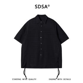 SDSA男装2026新款高贵轻奢提花条纹肌理侧摆抽绳短袖衬衫百搭时尚