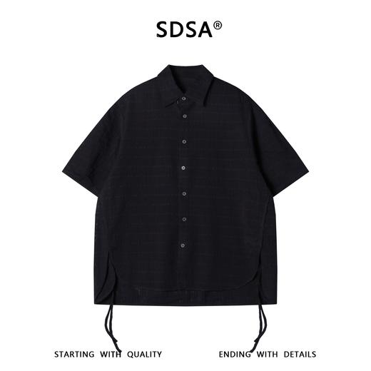 SDSA男装2026新款高贵轻奢提花条纹肌理侧摆抽绳短袖衬衫百搭时尚 商品图0