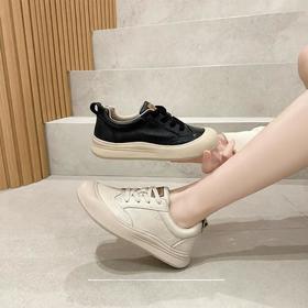 头层牛皮厚底真皮休闲鞋复古真皮系带妈妈鞋女拼色小白鞋单鞋58012