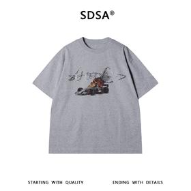 SDSA男装2026新款高贵轻奢潮牌美式烫钻印花圆领短袖T恤百搭显瘦