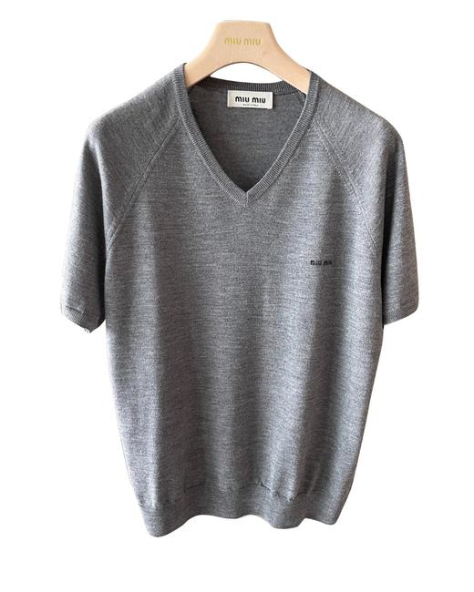 女款宽松V领短袖针织衫hu017 商品图0