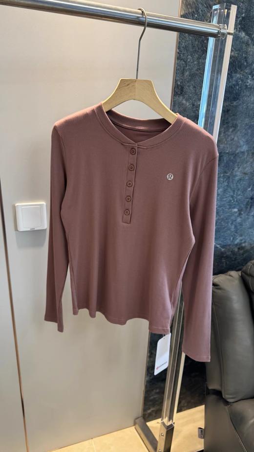 F032908气质美式亨利领T恤打底衫瑜伽运动修身正肩长袖上衣 商品图12