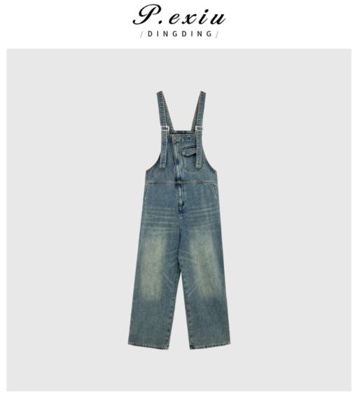 04-1潘依绣丁丁宠粉夏季新款宽松翻边拼接百搭牛仔连体裤背带裤W2103 商品图0