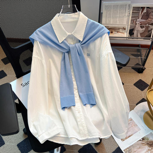 丁摩 紫色长袖衬衫外套加披肩两件套女早春新款独特漂亮巨好看上衣6ZF-29157 商品图2