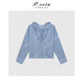 03-5潘依绣丁丁宠粉法式优雅细格纹V领长袖衬衫Q9582