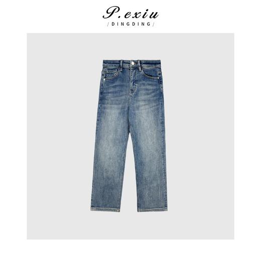 03-5潘依绣丁丁宠粉PanYiXiu/潘依绣100%棉韩系水洗磨白休闲百搭直筒牛仔裤 Q1738 商品图1