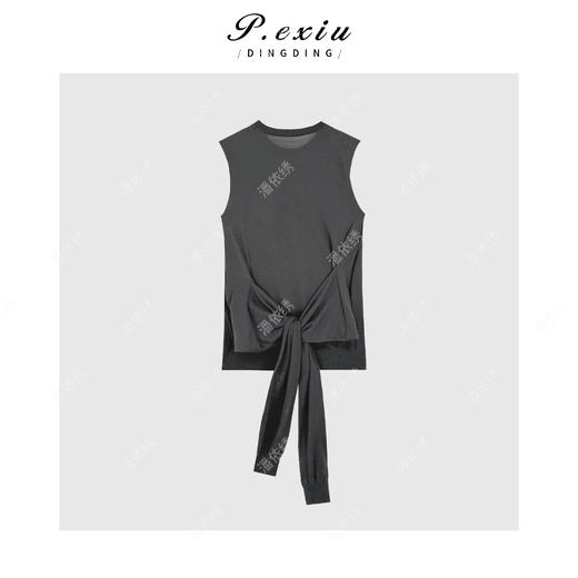 03-5潘依绣丁丁宠粉慵懒风绑带披肩无袖圆领背心Q5884 商品图1